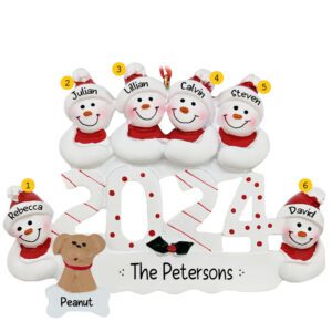 Personalized 2024 Snow Family Of 6 With Pet Ornament