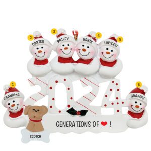 Personalized 2024 Grandparents And 4 Grandkids With Pet Ornament
