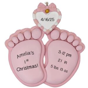 Image of Personalized Baby GIRL Birth Announcement Cute Feet Ornament