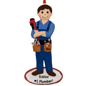 Personalized Awesome Plumber Male With Wrench Ornament