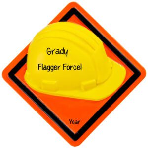 Image of Personalized Flagger Yellow Helmet And Sign Ornament
