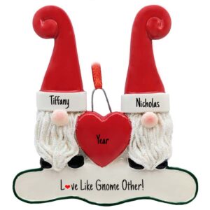 Image of Personalized Cute Gnome Couple Glittered Ornament