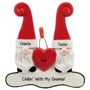 Image of Personalized Cute Gnome Best Friends Glittered Ornament