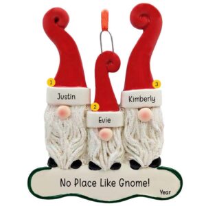 Image of Personalized Cute Gnome Family Of Three Glittered Ornament