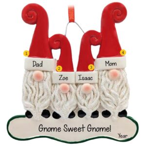 Image of Personalized Cute Gnome Family Of Four Glittered Ornament
