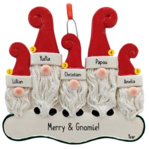 Image of Personalized Grandparents and 3 Grandkids Gnome Glittered Ornament