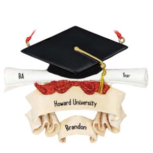 Image of Personalized College Graduation Hat And Scroll Glittered Ornament