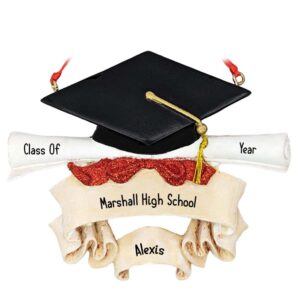 High School Graduate Hat And Scroll Glittered Personalized Ornament
