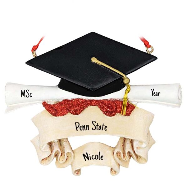 Master's Degree Graduate Hat And Scroll Glittered Personalized Ornament