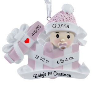 Baby GIRL In Present Birth Announcement Personalized Ornament PINK