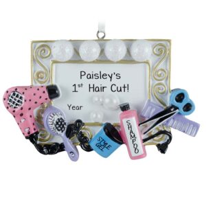 Image of Personalized Child's 1st Haircut Mirror And Shears Ornament