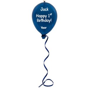 Personalized Baby's 1st Birthday GLASS Balloon Ornament BLUE
