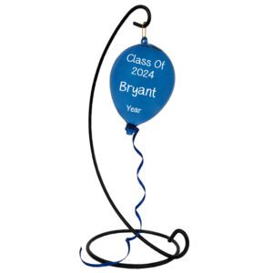 Class Of 2024 GLASS Balloon Ornament BLUE STAND Package