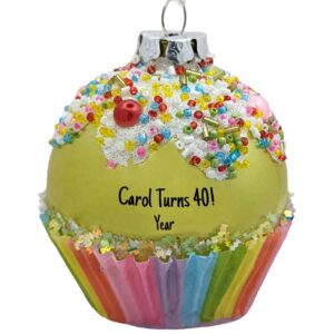 Personalized Birthday Celebration Glass Cupcake Ornament GREEN