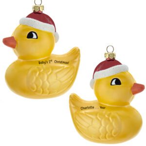 Baby's 1st Christmas Cute Yellow Duck Plastic 3-D Ornament