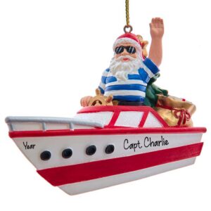 Personalized Santa On Speedboat 3-D Ornament