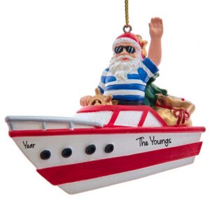 Personalized Santa On Speedboat 3-D Vacation Souvenir Ornament