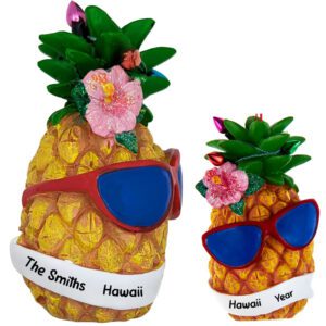 Personalized Trip To Hawaii Pineapple With Sunglasses 3-D Ornament