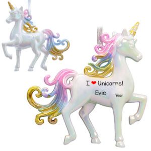 Personalized I Love Unicorns Shatterproof 3-D Ornament