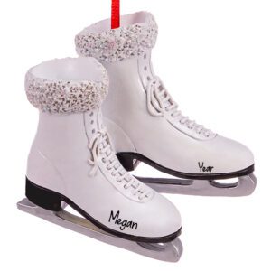 Personalized Shimmering Trim White Ice Skates Totally Dimensional Ornament