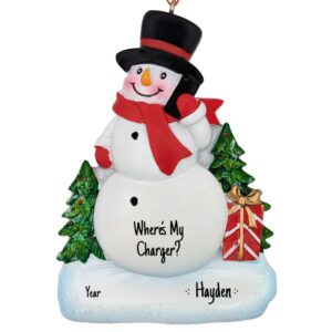 Personalized MALE Talking On Cell Phone Snowman Ornament