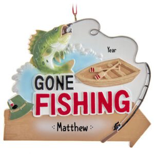 Personalized Gone Fishing Rod And Boat Ornament