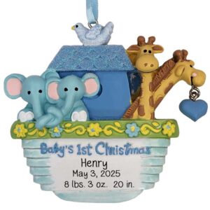 Personalized BOY'S 1st Christmas Noah's Ark Birth Stats Ornament