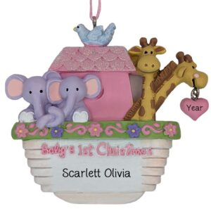 Personalized Baby GIRL'S 1st Christmas Noah’s Ark Ornament