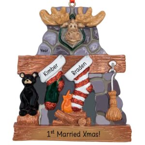 First Married Christmas Stone Fireplace Couple Personalized Ornament