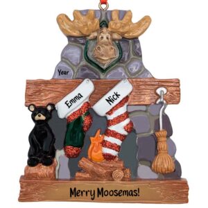 Merry Moosemas Fireplace Couple Personalized Ornament