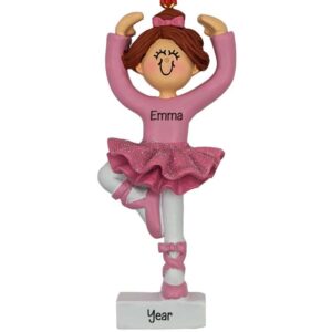 Personalized Ballerina Wearing Pink Leotard Ornament RED HAIR