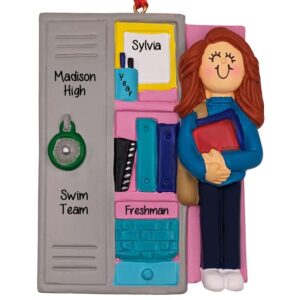 Personalized RED Hair Female At SILVER Locker With Books Ornament