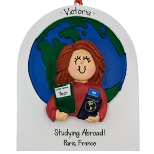 RED Haired FEMALE Studying Abroad Personalized Ornament