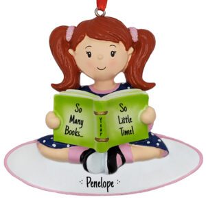 Personalized GIRL Reading Book And Loving It Ornament RED Hair