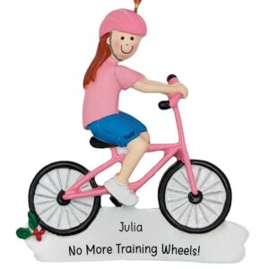 Personalized GIRL Riding PINK Bike Ornament RED Hair