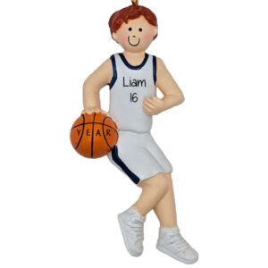 Basketball Boy BLUE Uniform Personalized Ornament RED Hair