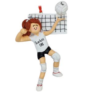 Personalized Volleyball Player Net And Ball Ornament FEMALE RED HAIR