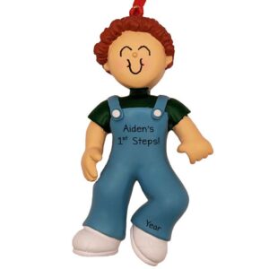 Personalized Baby BOY Takes 1ST Steps Ornament RED Hair