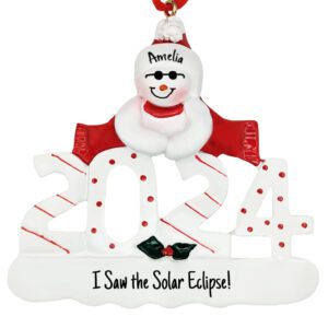 Personalized 2024 Total Solar Eclipse Snowman SUNGLASSES Ornament