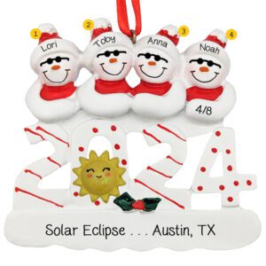 Personalized 2024 Family Of 4 Solar Eclipse SUNGLASSES Ornament