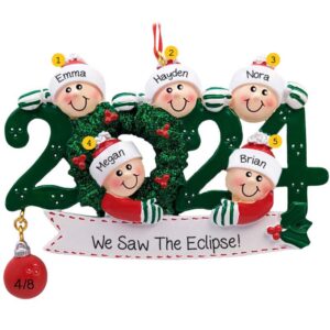 Personalized 2024 Family Of 5 Solar Eclipse Memento Ornament