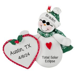 Personalized Snowman Wearing SUNGLASSES Solar Eclipse Ornament