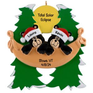 Personalized We Saw The Eclipse Cute Bear Couple Ornament