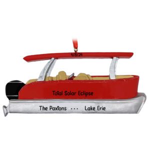Personalized Total Solar Eclipse Pontoon Boat Ornament RED