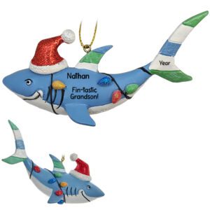 Personalized Fin-Tastic Grandson Colorful Shark 3-D Ornament