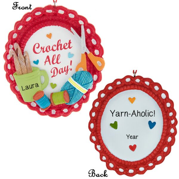 Personalized Crochet All Day Yarn-Aholic 2-Sided Ornament