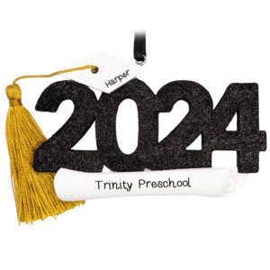 Personalized 2024 Preschool Grad REAL TASSEL Glittered Numbers Ornament
