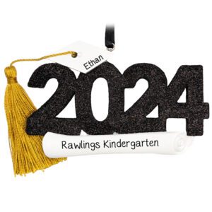 Personalized 2024 Kindergarten Grad REAL TASSEL Glittered Numbers Ornament