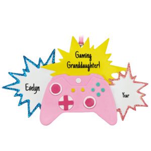 Personalized Gaming Granddaughter Controller Glittered Ornament PINK