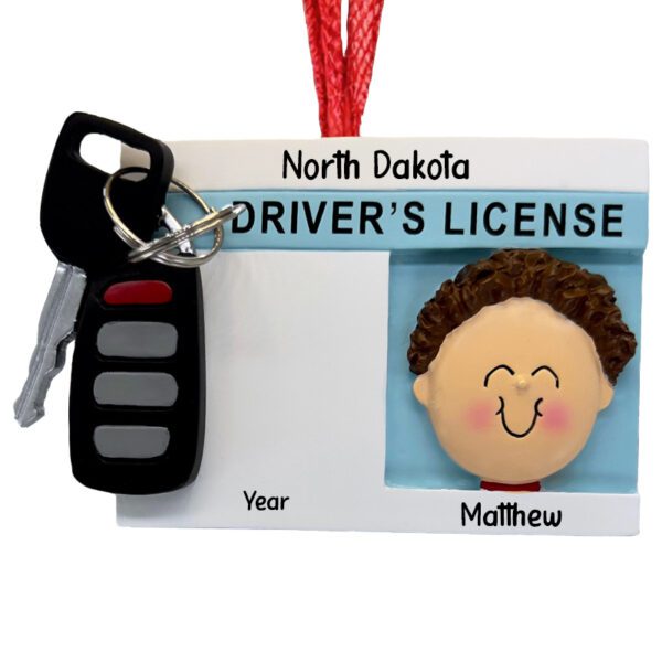 Personalized BOY New Driver License Key Fob Ornament BROWN Hair